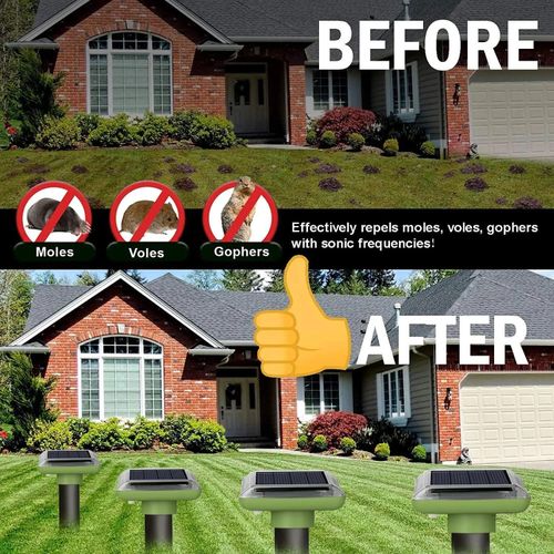 2PCS Solar Ultrasonic Animal Repeller Set – Waterproof Pest Control For Moles, Snakes &amp; Rodents