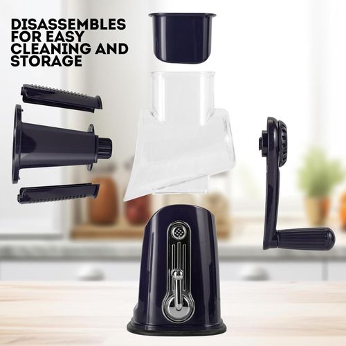 TodyJeyHo 5-in-1 Rotary Cheese Grater with Handle – Stainless Steel Blades, Vegetable Slicer &amp; Shredder, Nut Grinder, Carrot &amp; Cabbage Grater, Easy-to-Clean Kitchen Tool (Purple)