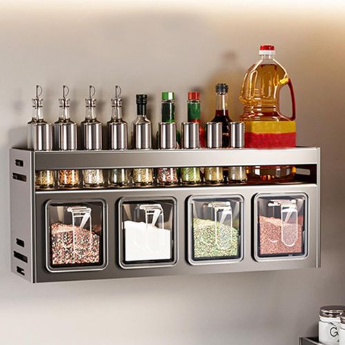 Wall-mounted spice rack, oil/salt/sauce/v-inegar/seasoning storage box