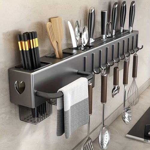 60CM k-n-ife rack with rod, chopstick storage rack, wall-mounted cutlery rack