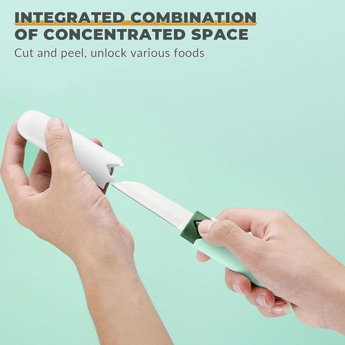 2 in 1 Paring Peeler Knife Multifunctional Stainless Steel Peeler,Creative Fruit and Vegetable Dual-Use Peeler Knife, Outdoor Portable Safety Cover Peeling Fruit Peeler, Kitchen gadgets (White Green)
