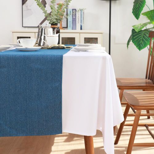 Solid Tablecloth and Table Runner Set, Washable Kitchen Dining Table Decoration for Home Party Decor, Dark Blue