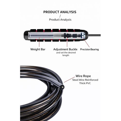 Adjustable Speed Anti-slip handles Jump Rope with Steel Wire Core – Black &amp; Red