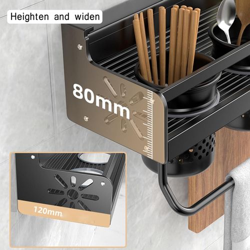 60cm wall-mounted spice rack, no drilling required, with 10 hooks for hanging on the wall, suitable for storing 2 cups of spices - Black