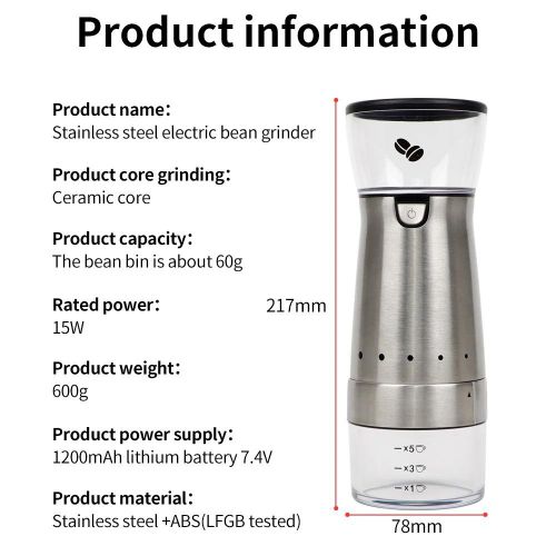Stainless Steel Electric Coffee Grinder – 5-Speed Adjustable Bean &amp; Spice Mill