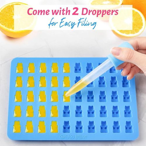 Gummy Bear Candy Molds Mini Size Silicone Molds For Hard Candy With 2 Droppers, Gummy, Caramels, Chocolate, Ganache, Ice Cubes, 4Packs, 200 Cavity