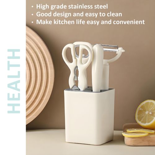 Knif Set with Block, 5 Piece Kitchen Knif Sets with Stainless Steel Knive Snips and Peeler for Veg Fruit Meat Steak