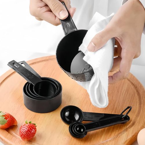 CYFAZA Measuring Cups And Spoons, 10-Piece Set, Plastic, Black