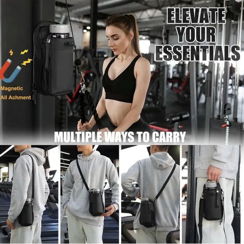 CustomWaterproof Nylon Zipper Magnet Phone Crossbody Pouch Sport Fitness Water Bottle Holder Magnetic Gym Bag for Gym with Strap