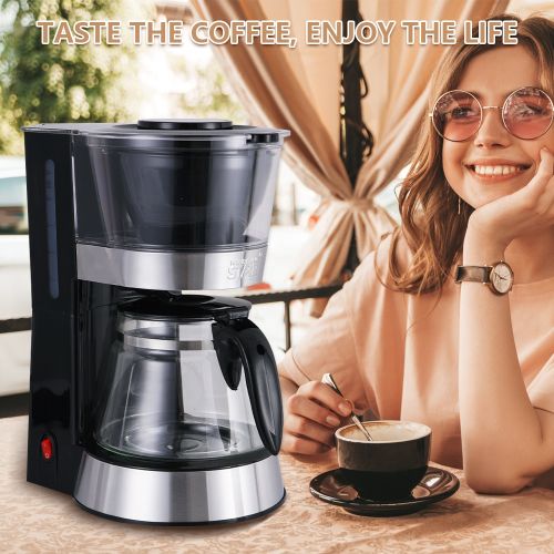 WINNING STAR Coffee Maker Machine with Filter 1.2L Glass Coffee Pot/ Water Tank Non-Stick Coated Hot Plate Warm Keeping/ Automatic Pause Function 1.1m Copper Charging Cable VDE Plug