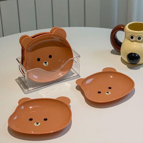 8 Pcs/Set Fruit Trays Serve Snacks Cartoon Bear Head Snack Plates Fruit Plates Household Supplies Clear(Brown)
