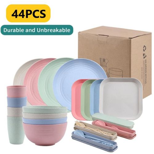 44-Piece Unbreakable Dinnerware Set, Cutlery Set - Multicolor - Fork, Spoon, Plate - Reusable