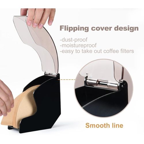 TodyJeyHo Coffee Filter Paper Holder,Cone Filter Paper Box with Dustproof Coffee Filter Dispenser Container Storage Rack Dust Proof Countertop Dispenser Stand (white)