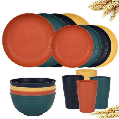 16pcs Dinnerware Set (8 Plates, 4 Bowls and 4 Cups) - Reusable - Macaron Color