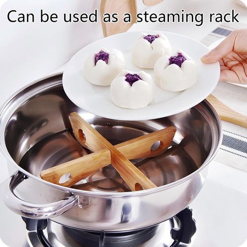 2 Pack Bamboo Trivet Pot Holder - Detachable Heat Insulation Stand for Wok, Frying Pan, Dutch Oven - Reversible Cooling Rack for Hot Pans - Heat Resistant for Countertop, Camping, Outdoor