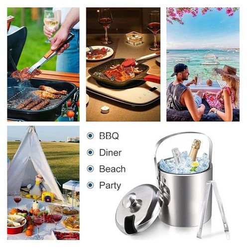 3L Ice Bucket with Tongs And Lid 304 Stainless Steel Bucket for Wet Bar,