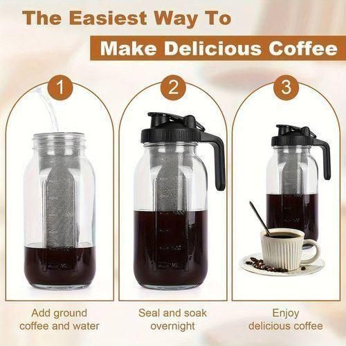 64 oz Cold Brew Coffee Maker, Mason Jar Cold Water Coffee Maker with Filter and Cleaning Brush