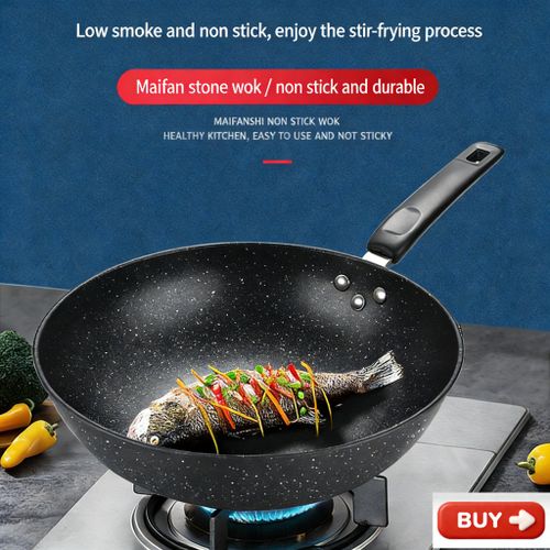 Smartraha life RahaLife 32CM Non Stick Pan Medical Stone Wok Physical Sufuria Cookware Saute Deep Frying Cooking Pots
