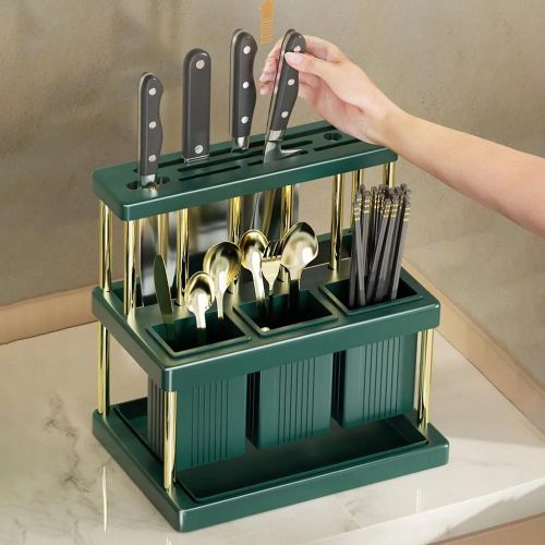 TIMBUTUS Multi-Function Kitchen Knife Holder – Cutlery Rack, Utensil Organizer &amp; Drainer