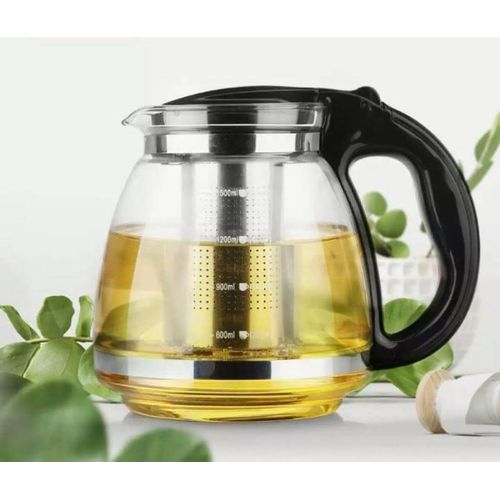 CrystalBrew™ Borosilicate Glass Tea Decanter – Sleek Black Edition