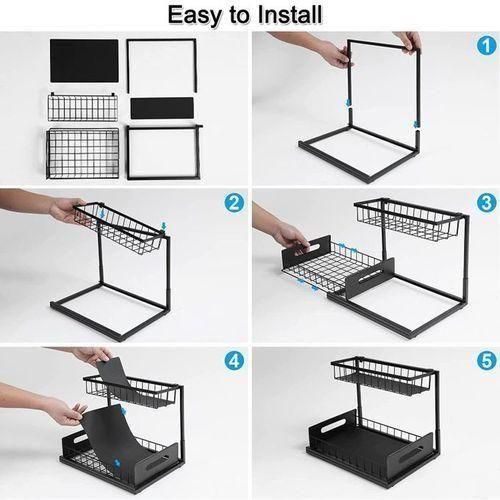 Kitchen Shelf, Spice Rack, Multi-Tier Storage Shelf, Sink Storage Basket - Black