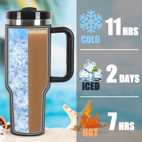 Beqqk 40oz Tumbler with Handle and Straw, Insulated Stainless Steel Travel Mug, Double Wall Vacuum Leak-Proof Cup for Hot &amp; Cold Drinks