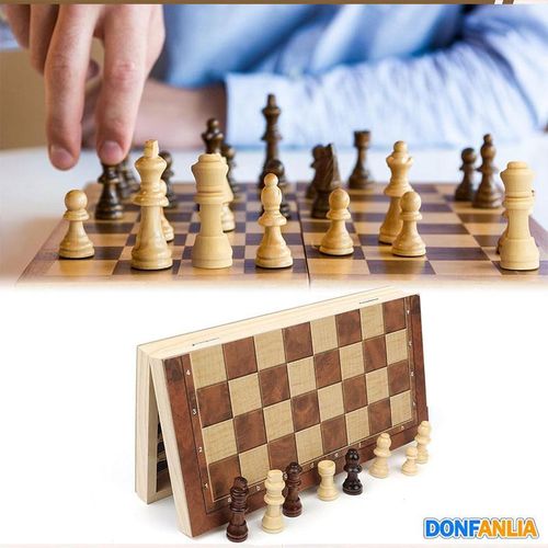DONFANLIA Chess Game, 3-in-1 Wooden Chess Game, Foldable Travel Chess Game for Children, Portable Chess Games Chess Set for Family Party Travel - 24 x 24 cm
