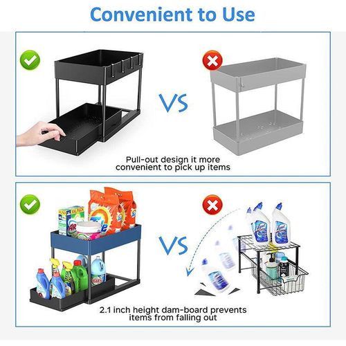 2-layer storage under sink, sliding drawer, multifunctional organizer for kitchen and bathroom sink