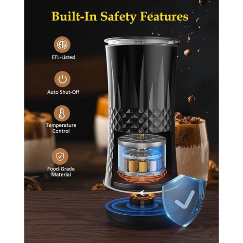 TodyJeyHo Milk Foaming Machine 4 in 1, 400W, 240 ml, Hot and Cold Foaming, Milk Foaming Machine for Milk, Chocolate, Cappuccino, Frappe, Heating Function, Keep Warm and Temperature Control, Stainless Steel, black