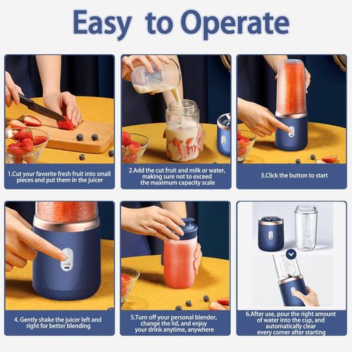 Personal Blender for Shakes &amp; Smoothies, 400ml – 2 To-Go Portable Cups &amp; Lids, Easy Clean, High-Speed Mixer for Juices, Kitchen, Baby Food – Powerful Motor, Safe Double Tap