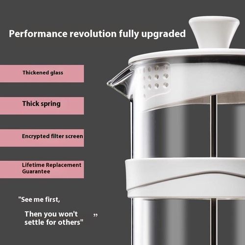 Plastic free glass tea press and coffee machine, 800ML hand brewed coffee pot - white