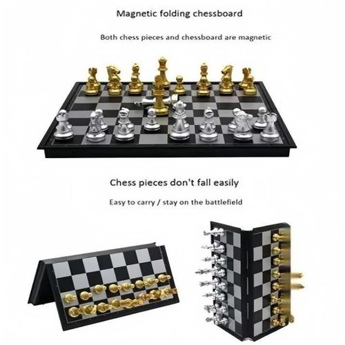 Folding Chess Board Set Gold Silver Travel Chess Board Game Sets Portable Beginner Chess Set Plastic for Children Adult Party