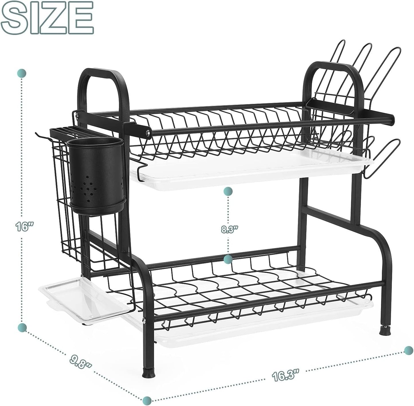 2-Tier Dish Drying Rack / Rust-Proof Kitchen Dish Drainer with Utensil Holder