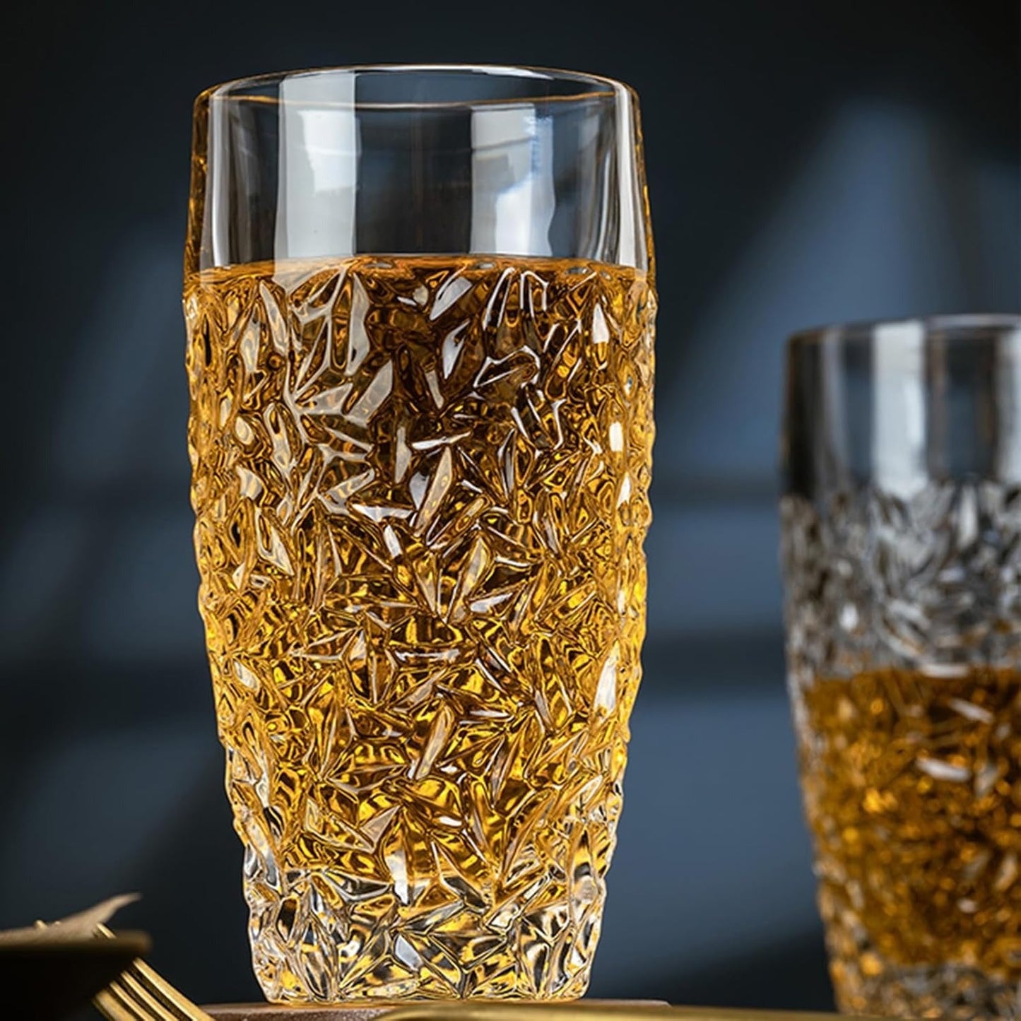 Set of 6 Luxury Highball Glasses – 12oz Cut-Glass Water & Cocktail Drinking Cups