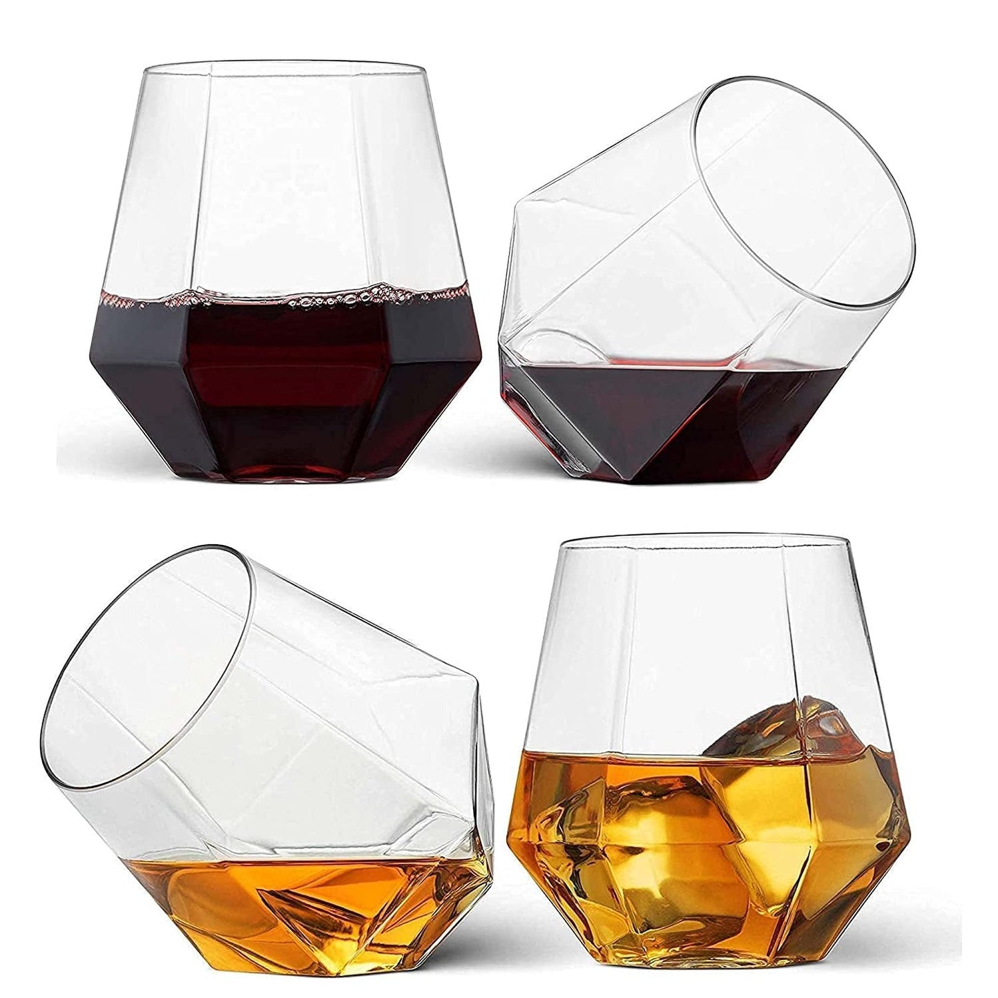Diamond Crystal Cut Whiskey Glasses Set of 6pcs Bar Brandy Wine Glass for Drinking Bourbon Whisky Scotch Cocktail Cognac