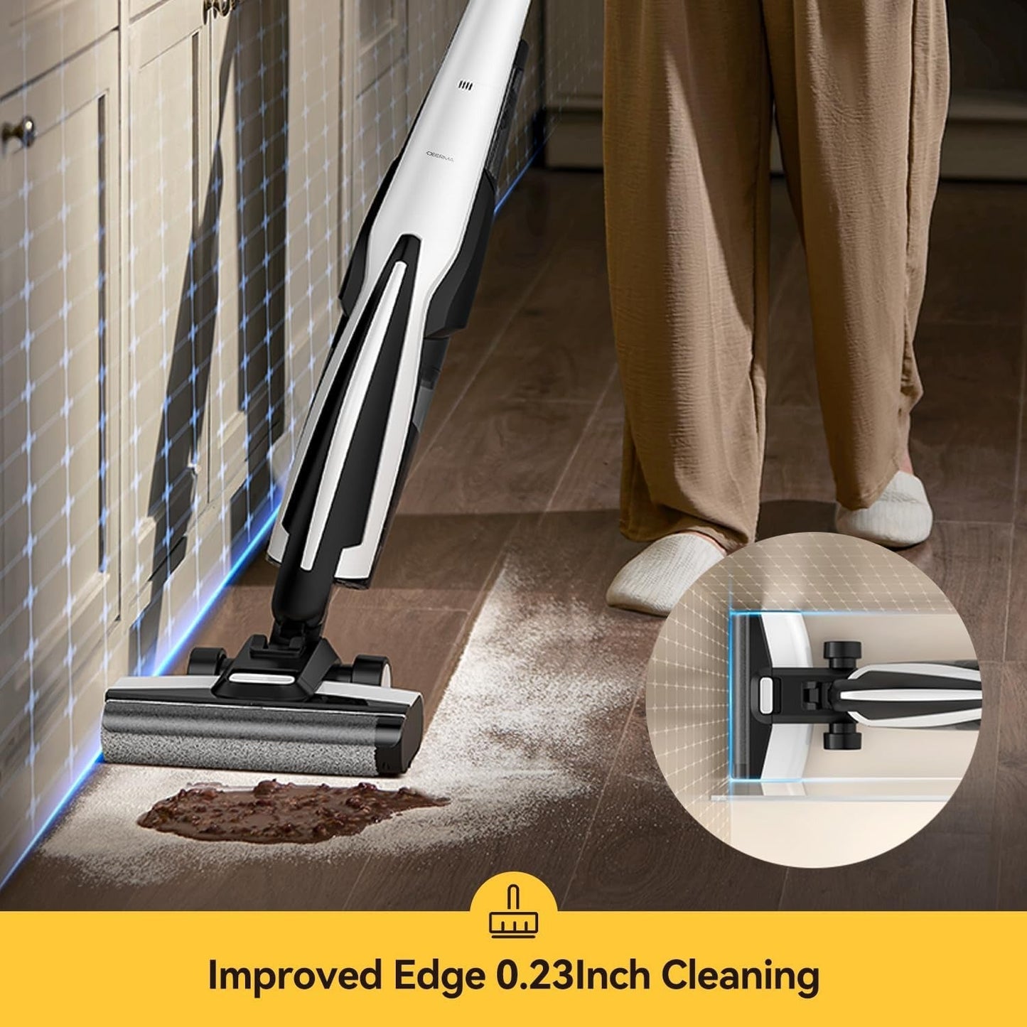 Deerma Wet Dry Vacuum Cleaners for Home, 180°Lie-Flat Cordless Vacuum Mop All in One with Voice Prompts Edge Cleaning Self-Cleaning Vac Mop for Hard Floors Sticky Messes and Pet Hair Quick Cleanups