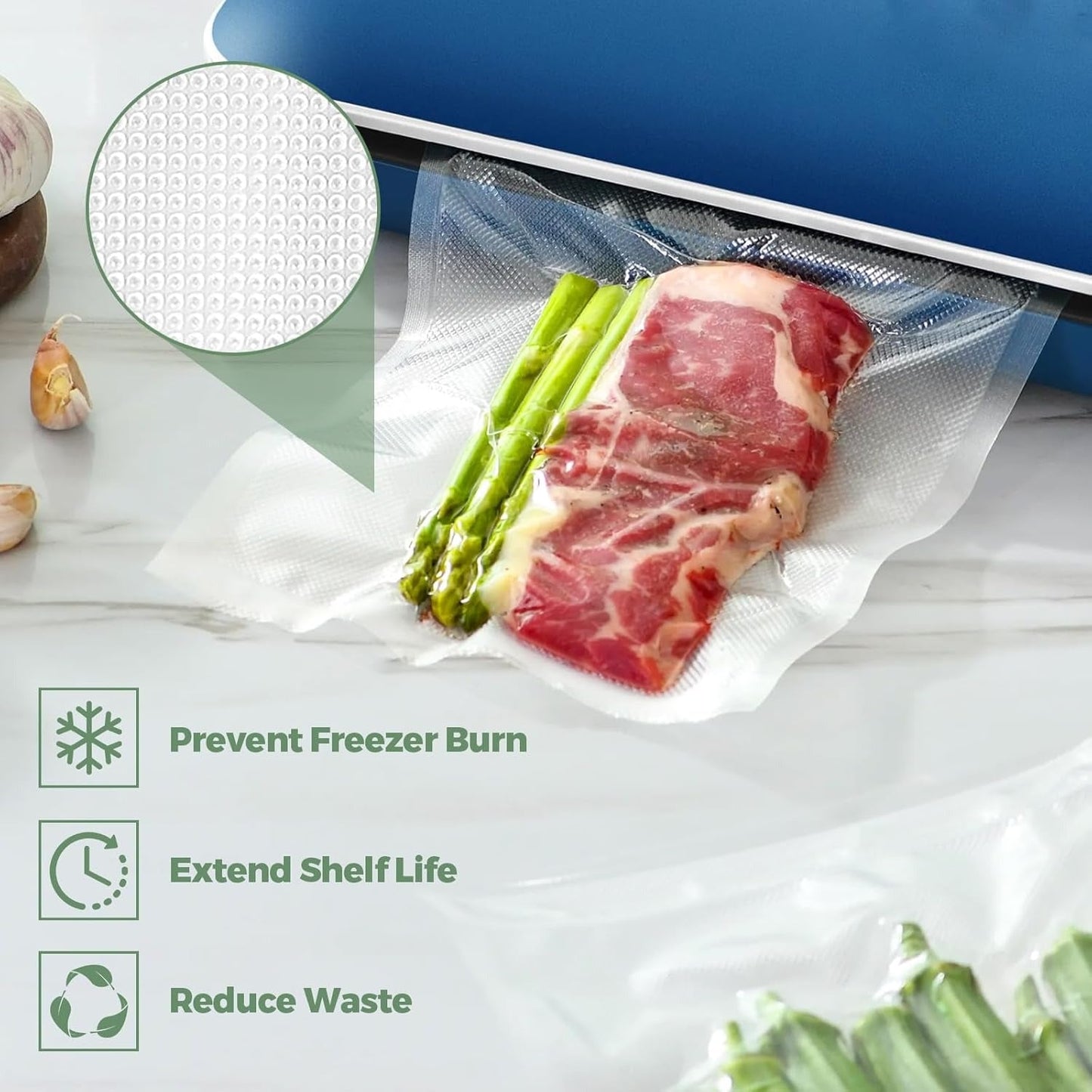 Food Vacuum Bags-3 Pack, Food Vacuum Roll, Suitable for All Vacuum Sealer Machine, for Food Preservation and Cooking, BPA Free (28/25/30 x 500cm)