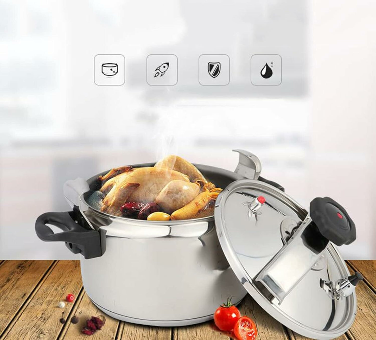 2 Handle Non Explosive Pressure Cookers, 7 LITERS Capacity Stainless Steel Pressure Cooker &amp; Super Safety Lock Explosion-proof, Suitable For All Hob Types