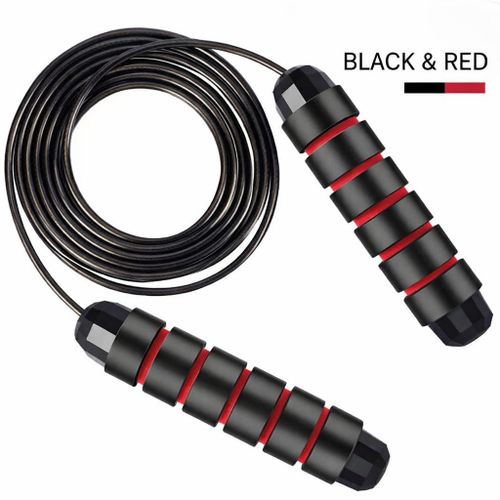 Adjustable Speed Anti-slip handles Jump Rope with Steel Wire Core – Black &amp; Red