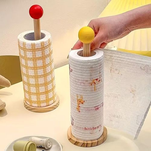 1pc Wood Countertop Paper Towel Holder &amp; Plastic Wrap Roll Hanger - Space-Saving Minimalist Suitable and Dining Room Holder, Compatible with Napkins, Wet Wipes, Cling Film