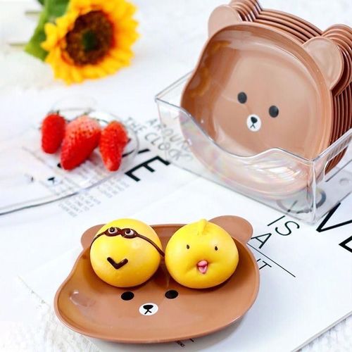 8 Pcs/Set Fruit Trays Serve Snacks Cartoon Bear Head Snack Plates Fruit Plates Household Supplies Clear(Brown)