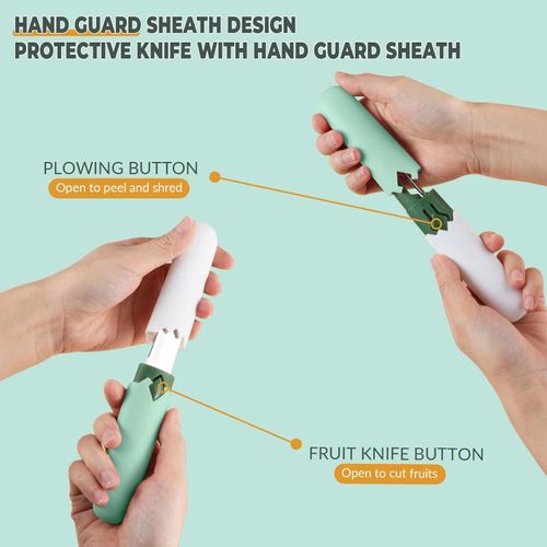 2 in 1 Paring Peeler Knife Multifunctional Stainless Steel Peeler,Creative Fruit and Vegetable Dual-Use Peeler Knife, Outdoor Portable Safety Cover Peeling Fruit Peeler, Kitchen gadgets (White Green)
