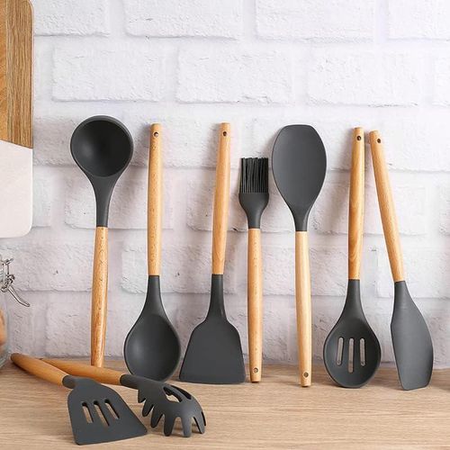 12pcs cutlery set, spoon + spatula set - black