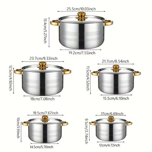addigoes 10-Piece:5 Pots + 5 Lids, Stainless Steel Cookware Set – Non-Stick Pots &amp; Pans with Heat-Resistant Handles, Frying Pan, Stew Pot, Wok, Multi-Functional Cook Set,perfect for stewing and cooking
