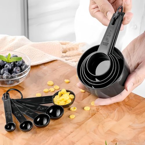 CYFAZA Measuring Cups And Spoons, 10-Piece Set, Plastic, Black