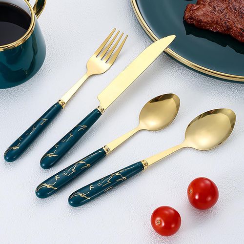 24-piece Stainless Steel Knife, Fork And Spoon Cutlery Set (gold)