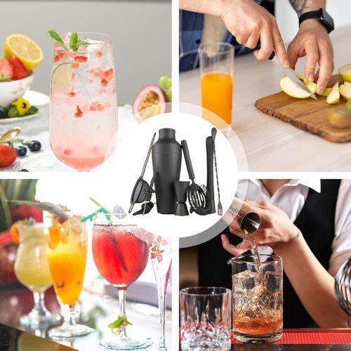 8pcs Cocktail Set Stainless Steel Shaker Set - Black