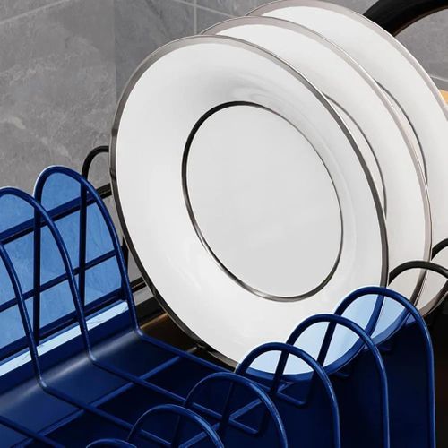 Double-Tier Dish Drainer, Kitchen Dish Storage Rack with Drain Tray - Black
