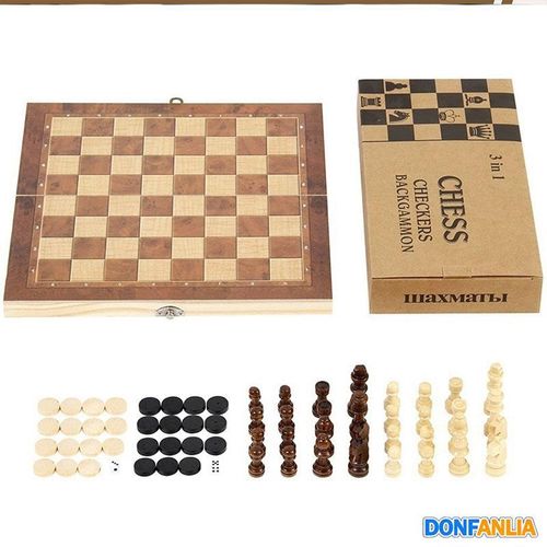 DONFANLIA Chess Game, 3-in-1 Wooden Chess Game, Foldable Travel Chess Game for Children, Portable Chess Games Chess Set for Family Party Travel - 24 x 24 cm