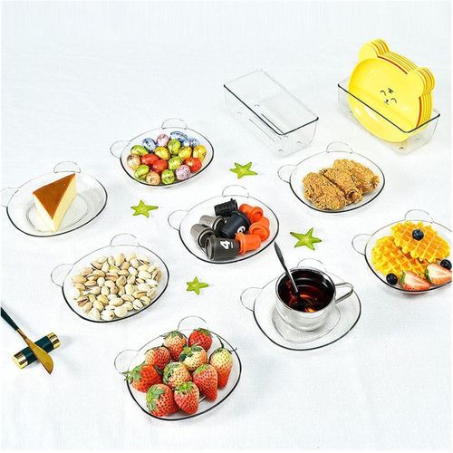 8 Pcs/Set Fruit Trays Serve Snacks Cartoon Bear Head Snack Plates Fruit Plates Household Supplies Clear(Transparent)